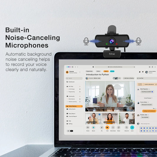 NNEOBA 1440p Full HD USB Webcam with Microphone Tripod Black